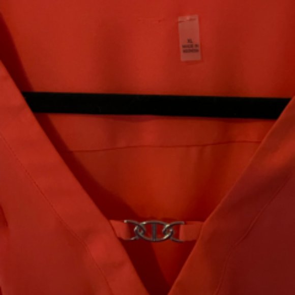 Long Sleeve Coral Blouse with shoulder pleats silver detail V Neck Size XL - Picture 2 of 5